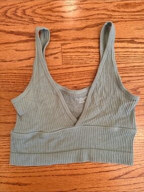 Urban Outfitters Ribbed V-Neck Bralette - Sage